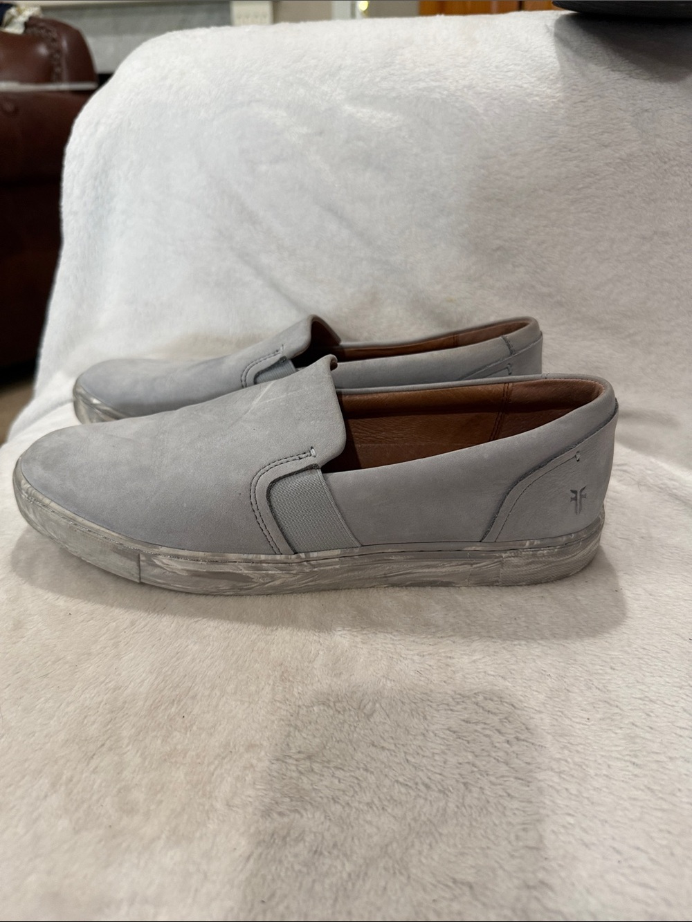 Frye Light Gray Suede Slip-On Loafers
